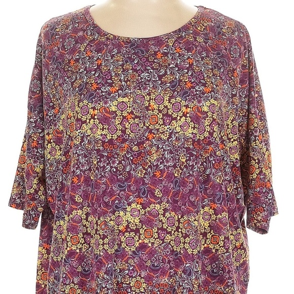 LuLaRoe Irma High Low Oversized Purple Floral Paisley Short Sleeve Tunic Size L - Picture 7 of 7